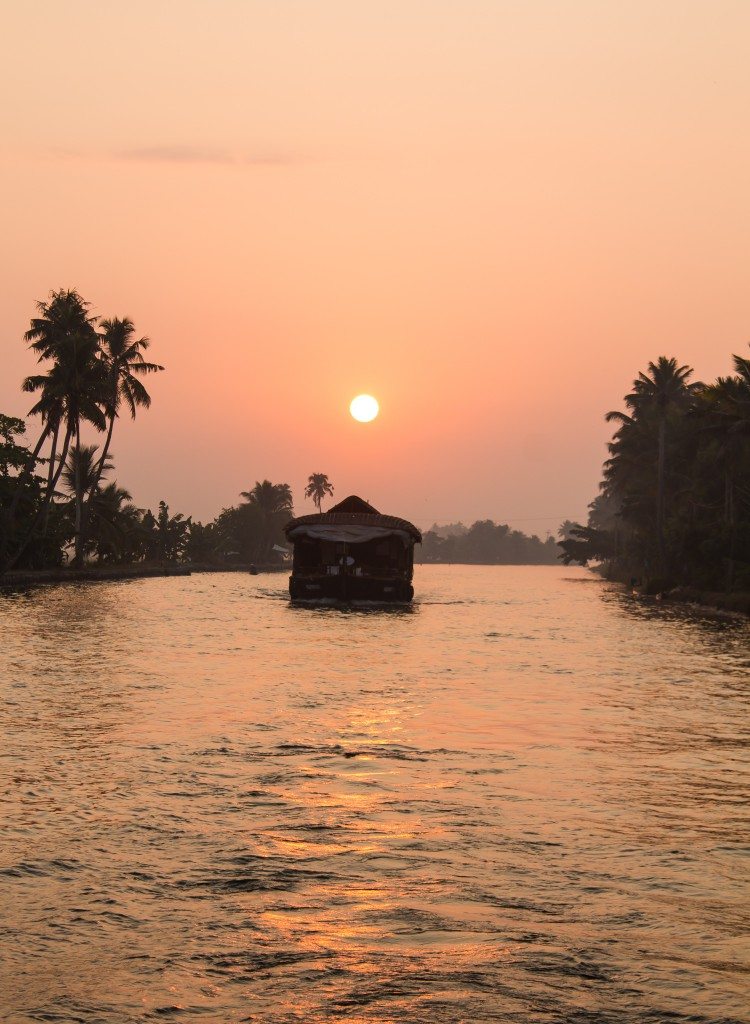 sunset on the backwaters in Kerala