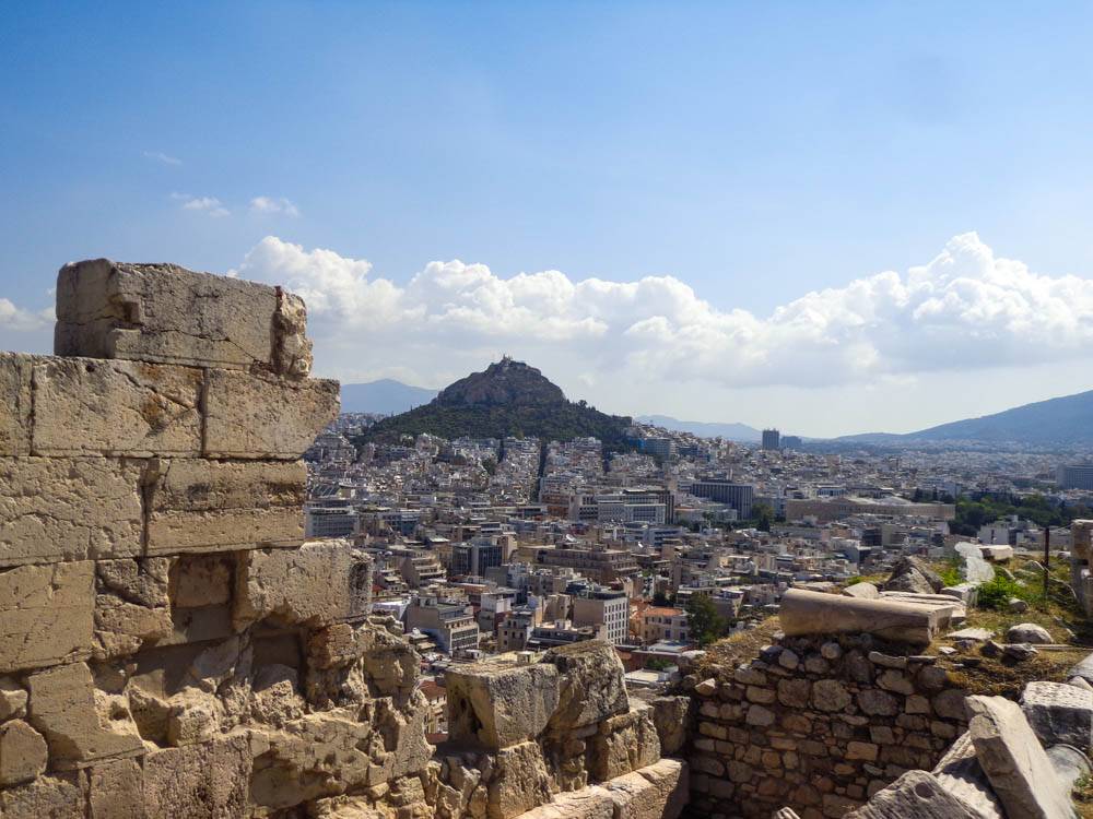 acropolis view through ruins