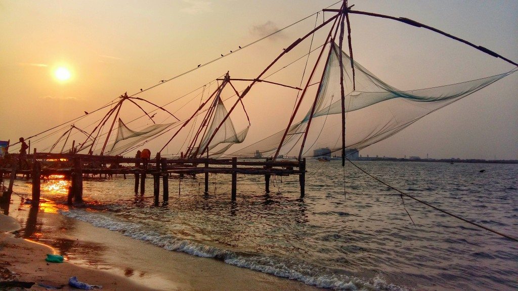 Sunset over Fort Cochin's Chinese fishing nets