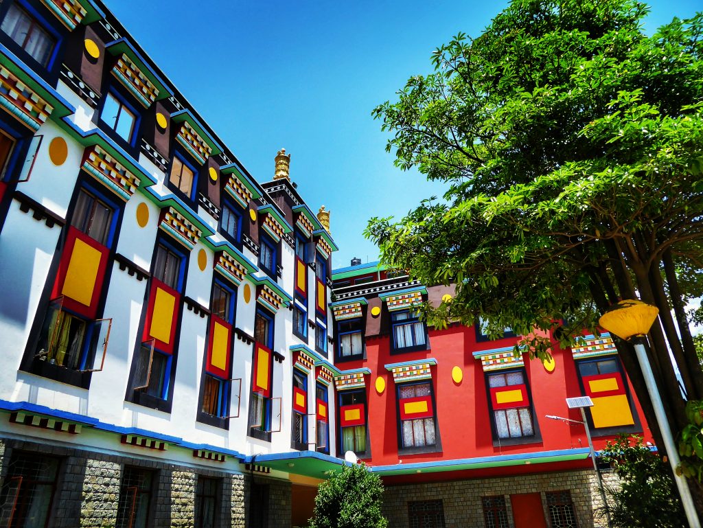 The modern Palpung Sherabling Monastery situated in the forests out side of Bir