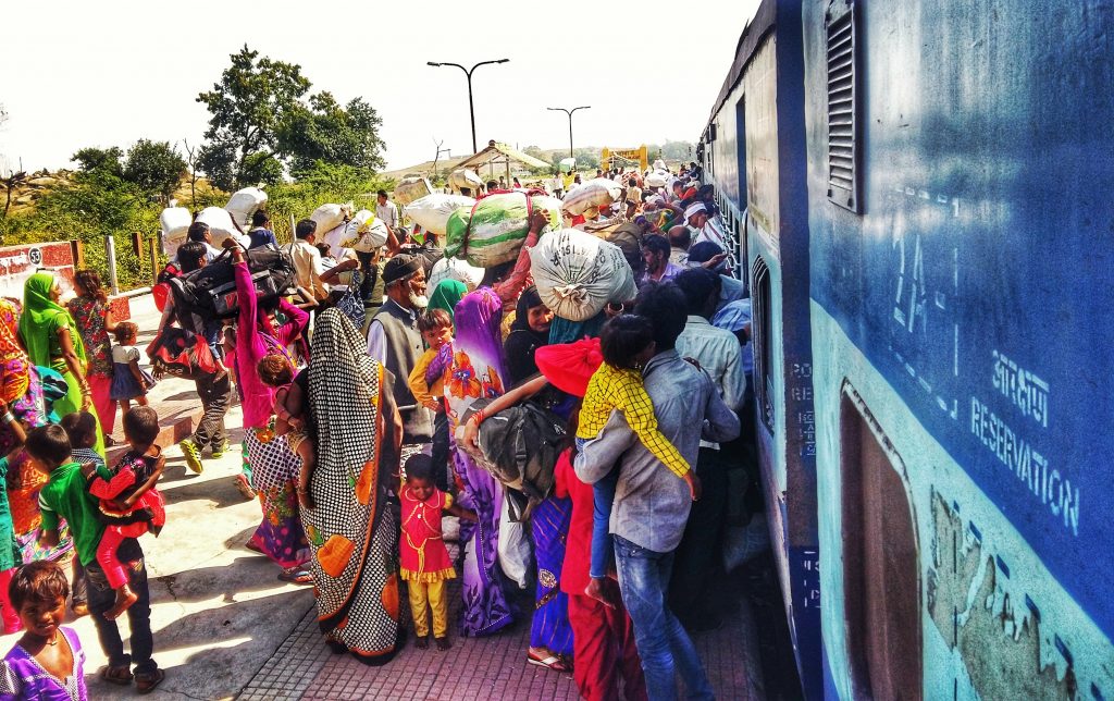 The scram for seats in the unreserved carriages on Indian trains