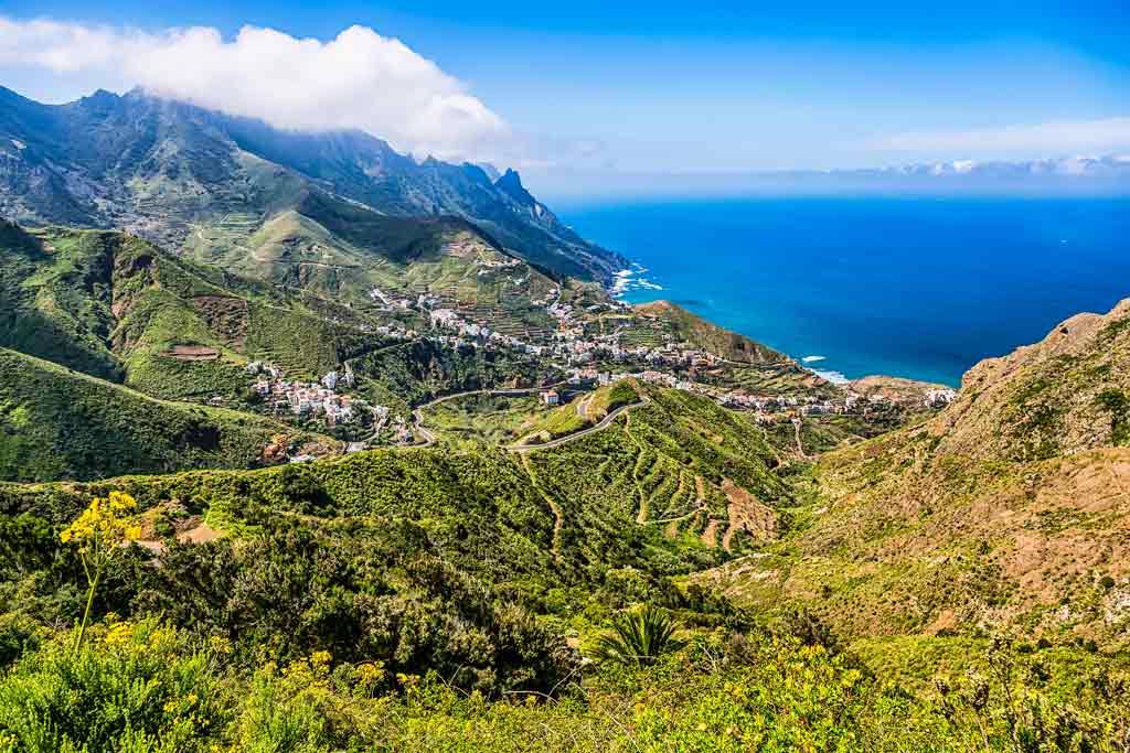 view over the green mountain landscapes in tenerife spain