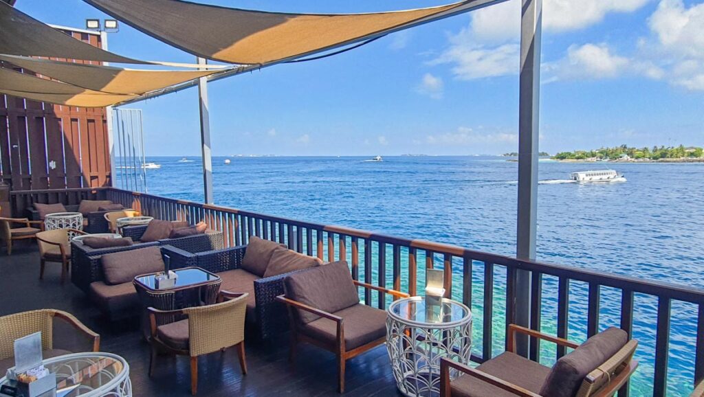 cafe above the ferry terminal in male is useful when traveling the maldives on a budget