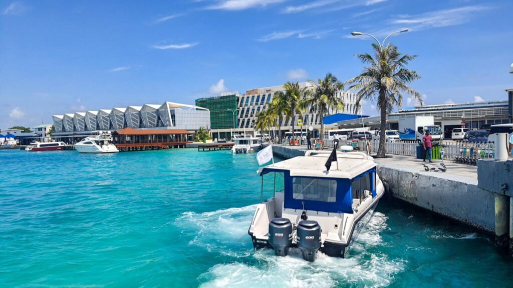 boats outside male airport maldives