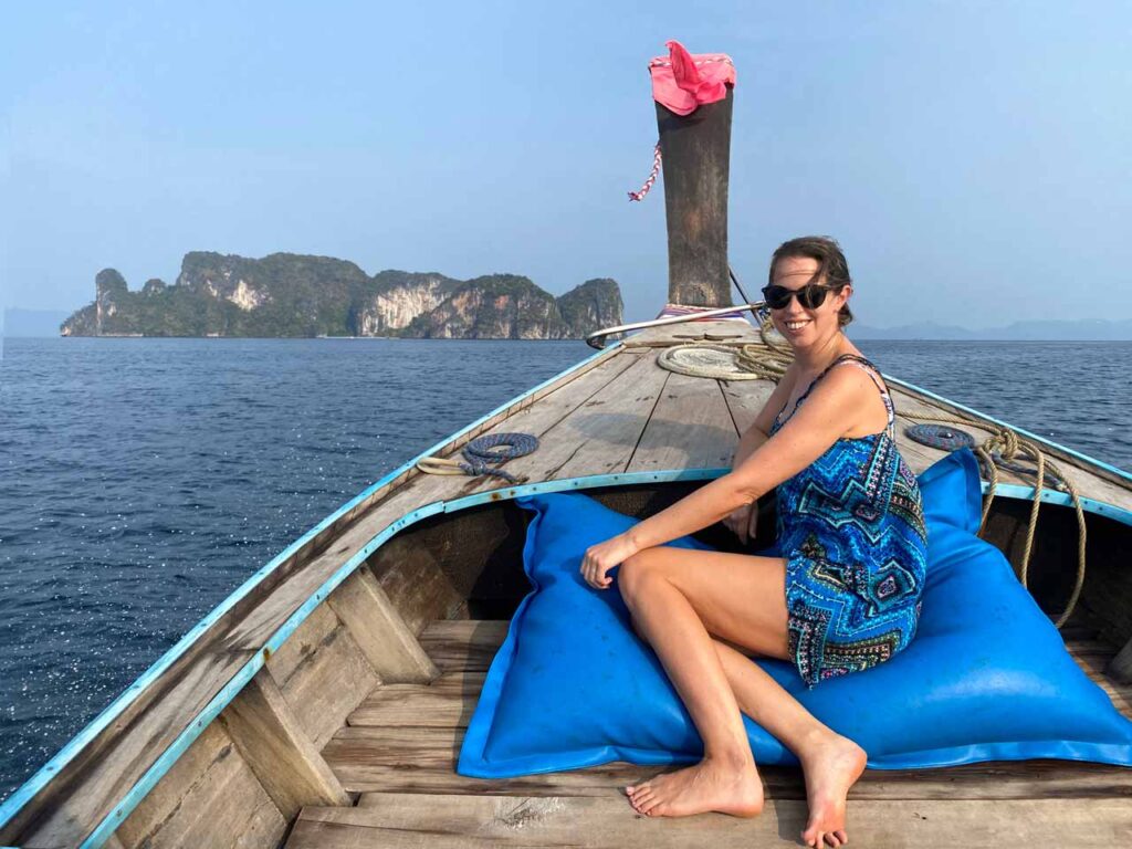 anna on a longtail boat in krabi thailand
