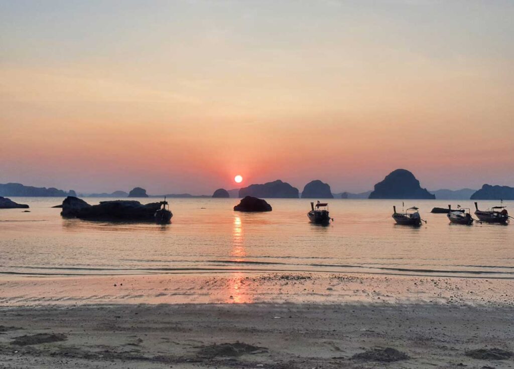sunset on tubkeak beach in krabi thailand