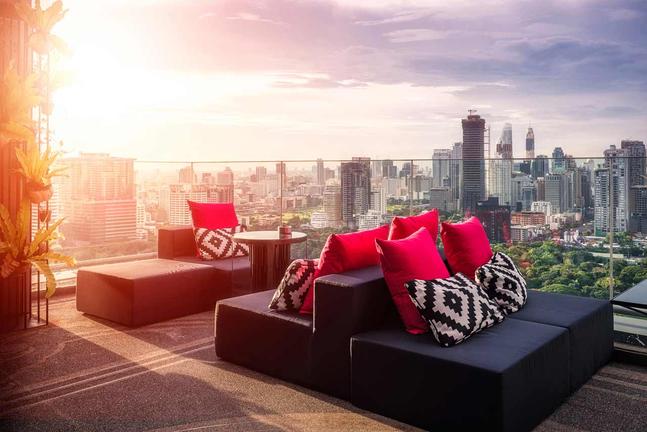 Sunset at a rooftop bar in Bangkok, Thailand